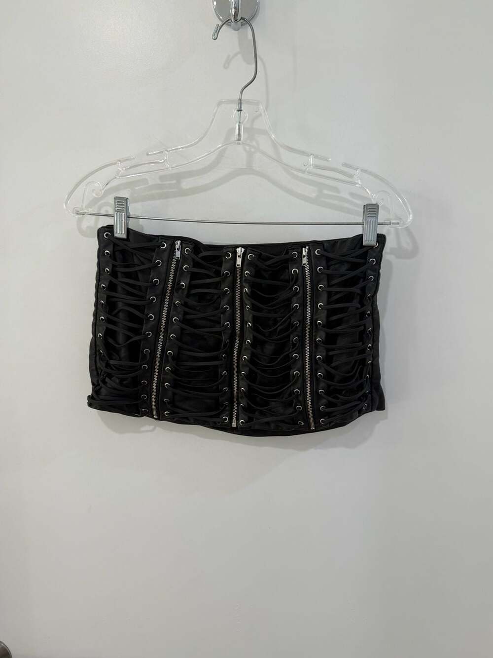 I.AM.GIA black faux leather lace-up corset tube top